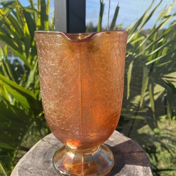 Vintage Jeannette Iridescent Crackle Marigold Carnival Glass Pitcher 8" - Picture 6 of 12
